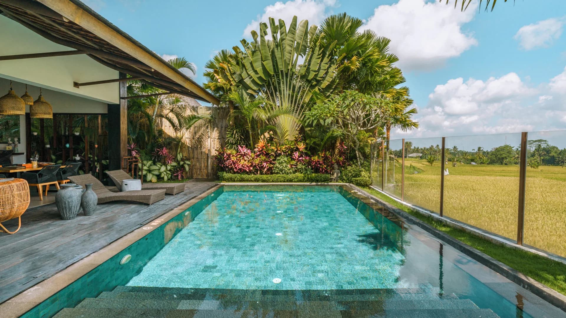 Private pool and paddy field views at the 2 Bedroom Luxury Pool Villa Paddy View