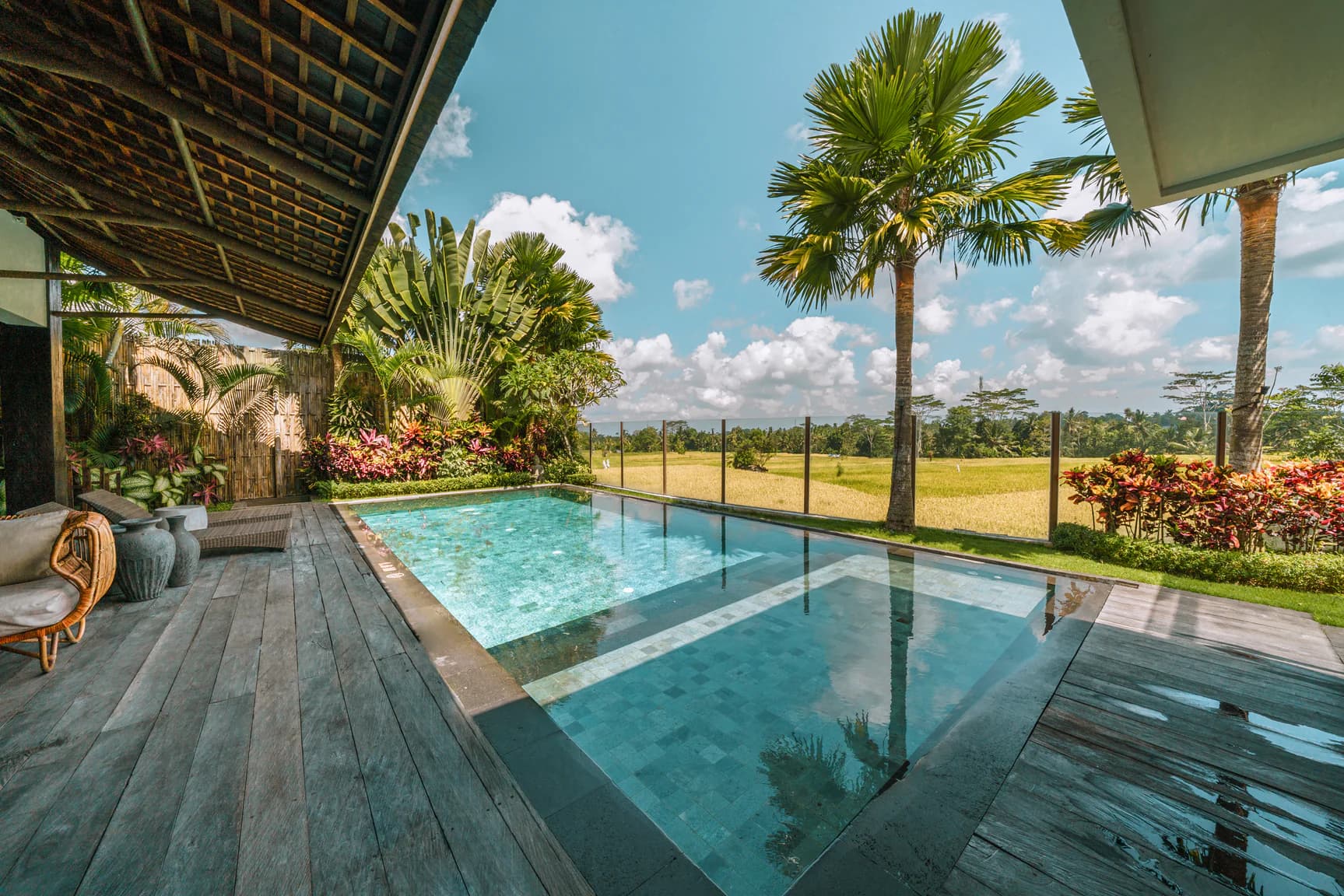 Private pool with paddy field views at the 2 Bedroom Luxury Pool Villa Paddy View