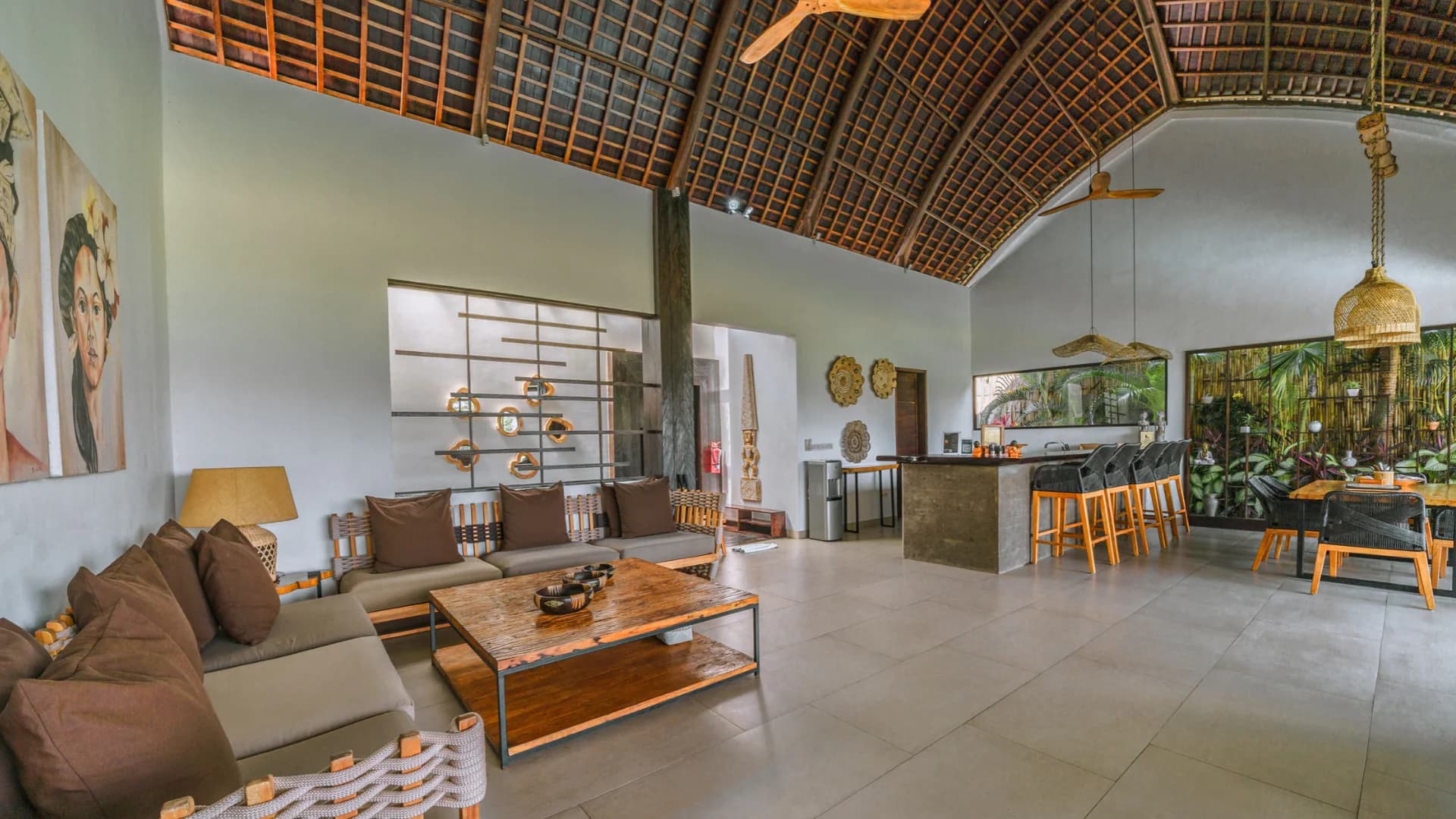 Living area and kitchen at the 2 bedroom luxury pool villa paddy view