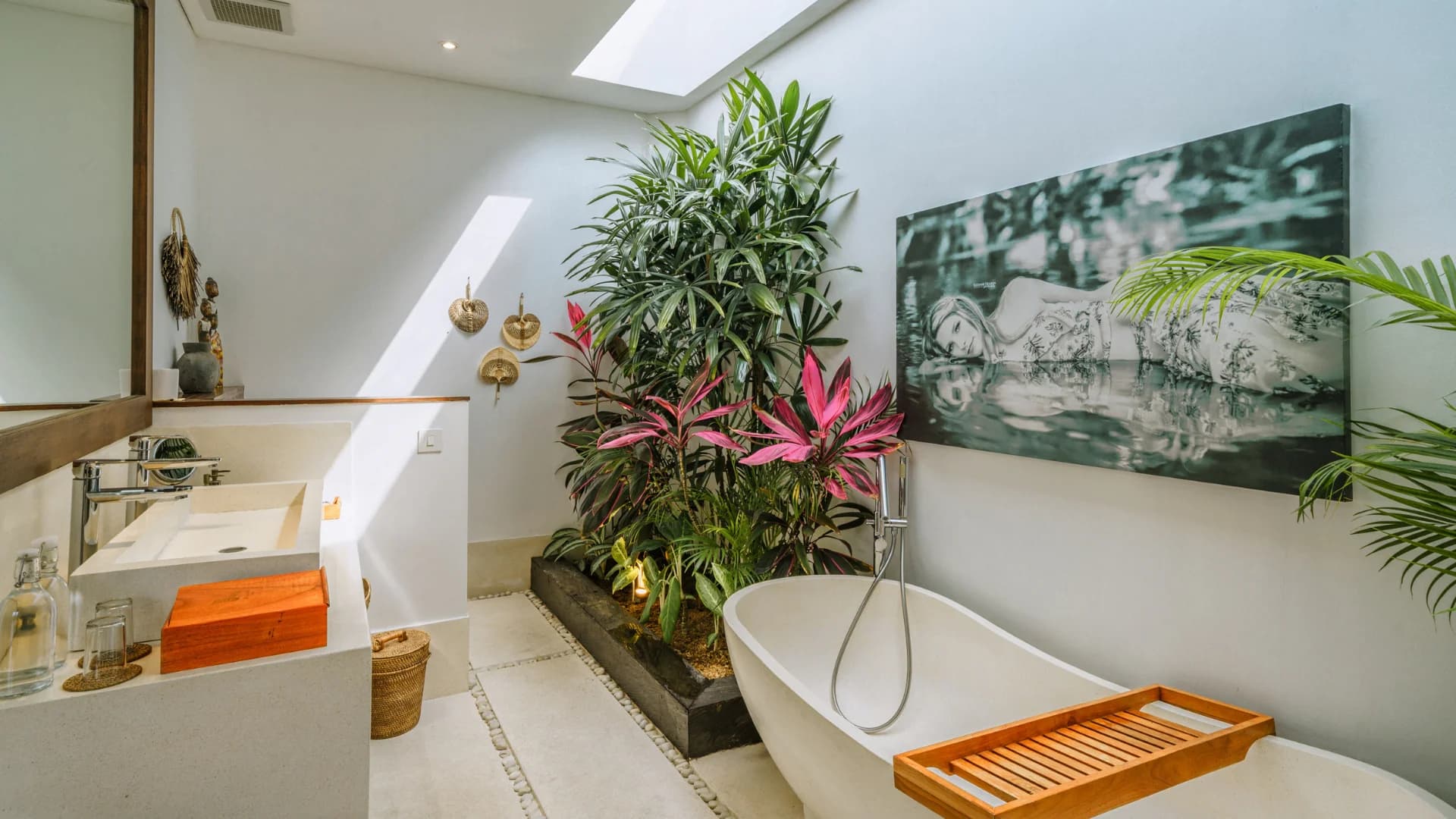 Luxury bathroom with freestanding bathtub and tropical garden at the 2 Bedroom Luxury Pool Villa